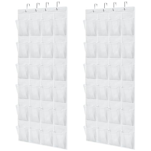 Over the Door Shoe Organizer (White / 24 Pockets/4 Hooks)