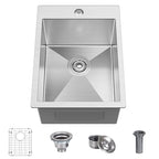 15 x 20 x 9 Inch Drop In Kitchen Bar Sink (Brushed Stainless Steel / 15''X20''X9'' Bottom Grid)