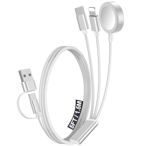 1Pack Travel Essentials for Apple Watch Charger (White / 1Pack-5 FT)