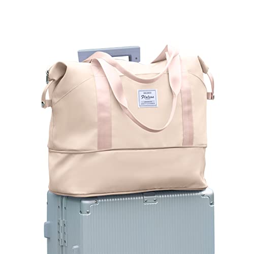 Travel Duffel Bag Carry On Overnight Weekender Bags for Women Hospital Tote (A116-beige-expandable / X-large)