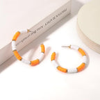 Game Day Earrings Football Baseball Earrings for Women Sports Team Heishi Hoop Earring Football Accessories Outfits Cheer Mom Essentials Fall Sports Must Haves Cheer Gifts (Orange White)