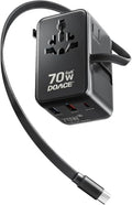 70W GaN Universal Travel Adapter with USB (Dark Black)