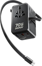 70W GaN Universal Travel Adapter with USB (Dark Black)