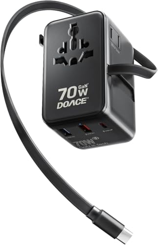 70W GaN Universal Travel Adapter with USB (Dark Black)