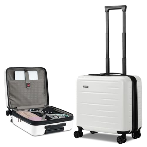 Expandable 16 Inch Carry On Luggage Airline Approved Small Suitcase (White / 16 Inch EXT)
