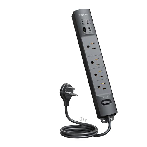 Wall Mount Power Strip Surge Protector with USB C Ports (Black / 3FT Flat Plug)