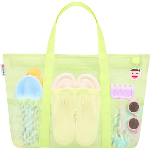 Mesh Beach Bag with Zipper (Green)