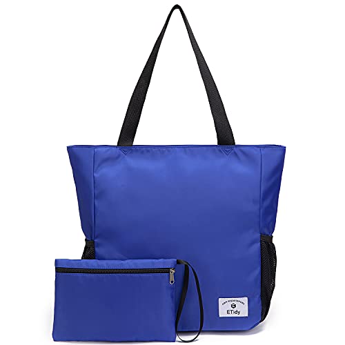 Large Capacity Foldable Tote Bag With Zipper (Blue)