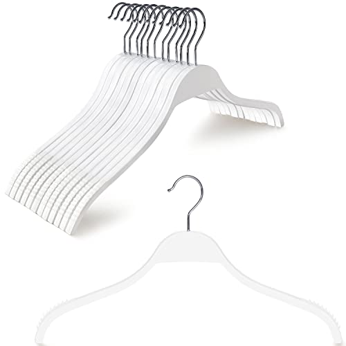 Slim Wooden Hangers with Extra Soft Non (White / 10 Pcs)