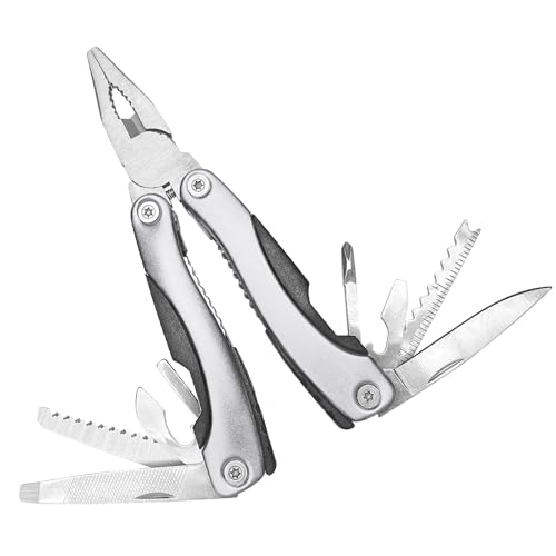 11-in-1 Multitool Pliers - Stainless Steel Pocket Knife with Pliers, Screwdriver & Bottle Opener - Aluminum Handle EDC Knives for Survival, Camping, Hunting, Hiking - Gift for Men Women(Silver) (Silver)