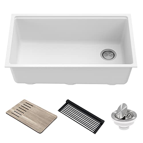 Metallic White 32 in Undermount Granite Kitchen Sink KGUW1 (White / 32 Inch / Sink)