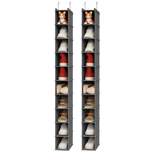 10 Shelf Hanging Shoe Shelf Organizer for Closet (Ashy / 2-Pack)