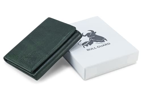 Leather Trifold Wallets For Men with ID and RFID Blocking Crafted with Buffalo Top Grain Cowhide Premium Leather (Wild Buffalo Meadow - Green)