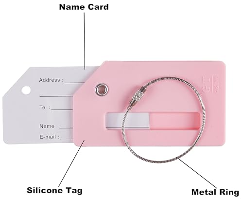 8 Pack Initial Luggage Tags for Suitcases Airplane Travel Essentials (Pink / Plane)