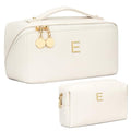 Initial Makeup Bag Personalized Gift for Women Teen Girls (Beige / E)