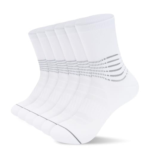 Crew Compression Socks for Women Men with Ankle Arch Support Plantar Fasciitis Relief 3 Pairs (Large / White(3 Pairs))