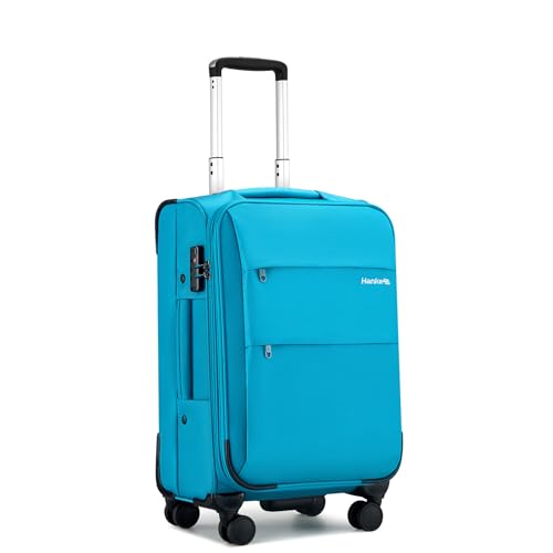 20 Inch Expandable Carry On Luggage 22x14x9 Airline Approved Softside Suitcases with Wheels Lightweight Travel Luggage Rolling Suitcase with Lock for Men and Women (Caribbean Blue / 20 Inch)