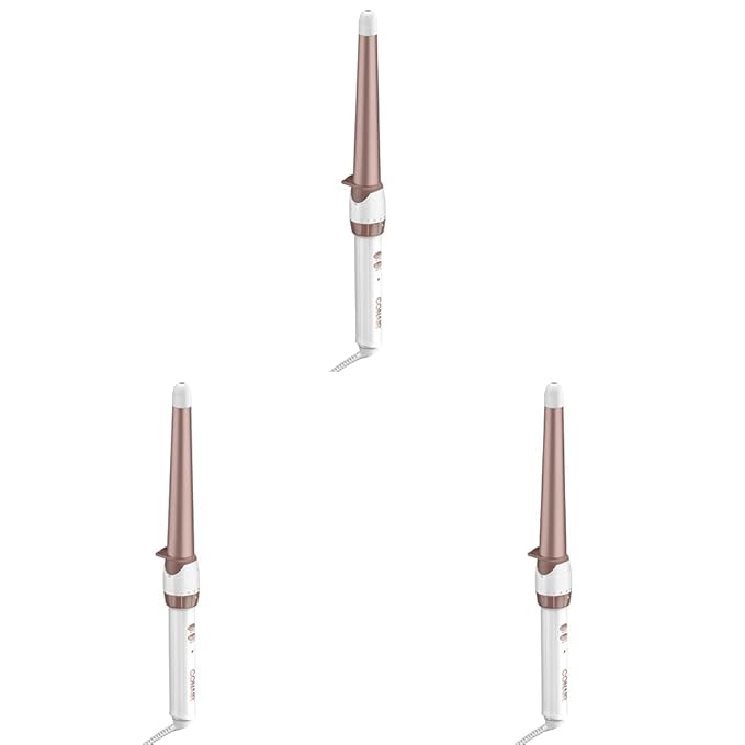 Conair Double Ceramic Tapered Curling Wand,Hair Wand Tapers 1¼ Inch to ¾ Inch to Produce Beachy Waves,30 Heat Settings,for All Hair Types and Textures,White,(Pack of 3)
