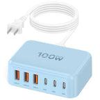 100W 6 in 1 USB Charger (Light Blue)