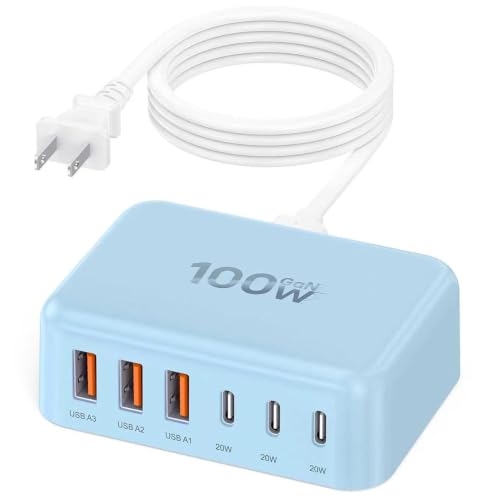 100W 6 in 1 USB Charger (Light Blue)