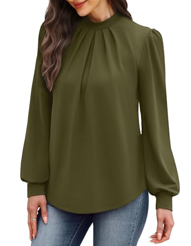 Long Sleeve Shirts for Women Blouses for Women Dressy Casual Womens Fall Outfits Fashion 2026 Puff Tunic Tops Winter Clothing School Teacher Outfits Work Fall Clothes Army Green S (07 - Army Green / Small)