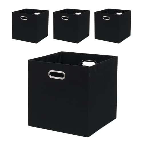 13x13x13 Inch Foldable Cube Storage Bins with Metal Handles (Black / 13 IN (4 Pack))