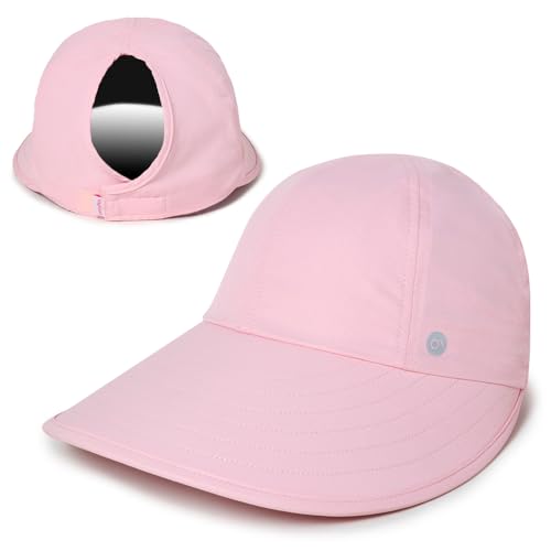 Womens Sunblocker UPF 50 Wide Brim Ponytail Sun Hat (One Size / Pink)