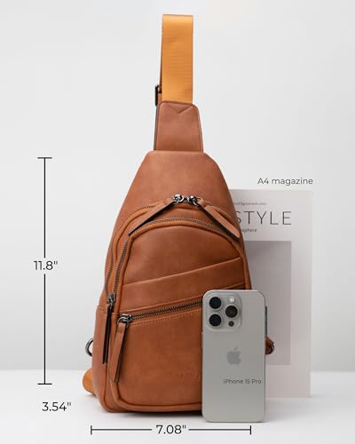 Large Sling Bag for Women Crossbody Purse Leather Fashionable Trendy Chest Bag for Travel (Brown / Leather-like Flex)