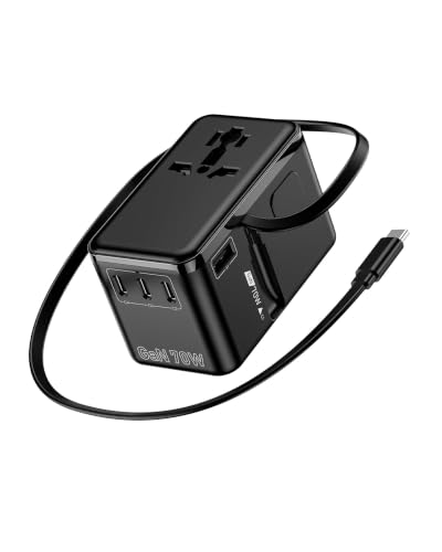 70W GaN Universal Travel Adapter with USB (70W Black-Gray)