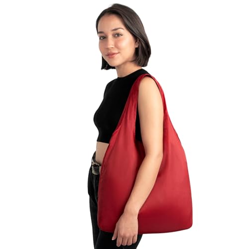 Standard 19L Tote Foldable Packable Reusable Grocery Shopping Bag (Burgundy)