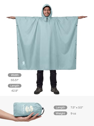Hooded Rain Poncho Waterproof Raincoat Jacket for Men Women Adults (One Size / Silver Gray 1 Pack)