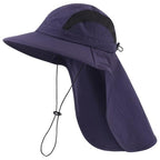 UPF 50+ Wide Brim Mens Sun Hat with Neck Flap Mesh Fishing Hat Wide Flap Summer Beach Bucket Hat for Men Women Navy Blue (Navy Blue)