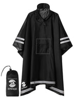 Adult Rain Poncho Waterproof Hooded Raincoat Lightweight Packable (One Size / Black03 (With Reflective Stripes))