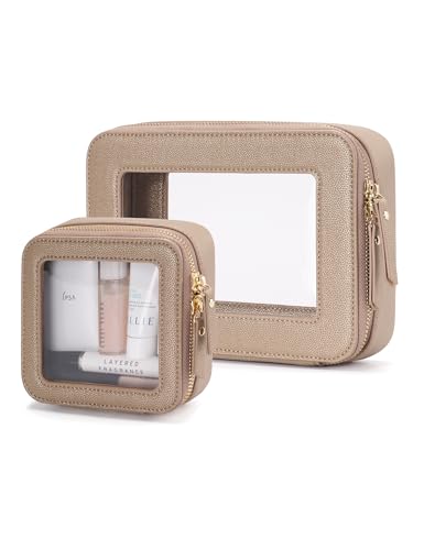 Clear Makeup Case Toiletry Bag Travel Medium Clear Cosmetic Bag with Zipper (Gold / Mini & Medium)