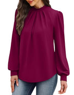 Business Casual Tops for Women Trendy Blouses for Women Dressy Casual Puff Long Sleeve Shirts Early Fall Fashion Outfits Clothes Cute Work Ladies School Outfits for Teachers Burgundy S (09 - Purple Red / Small)