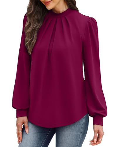 Business Casual Tops for Women Trendy Blouses for Women Dressy Casual Long Sleeve Shirts Early Fall Fashion Winter Clothing Cute Work Ladies Easter Outfits for Teachers Blouses Burgundy L (09 - Purple Red / Large)