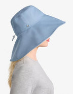 Women's Ultra Wide Cotton Linen Hat UPF 50+ (Large-X-Large / Blue / Beige)