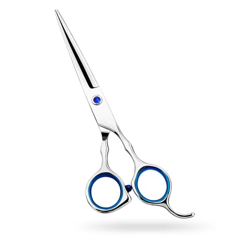 Regular Hair Cutting Shears Professional Barber Scissors Home Blue Detachable Finger Ring for Men Women Kid (Blue Regular Scissor)