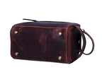 10" Premium Leather Toiletry Travel Pouch With Waterproof Lining (Dark Brown)
