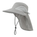 Outdoor UPF50+ Sun Hat Wide Brim Mesh Fishing Hat with Neck Flap (Large-X-Large / Light Gray)