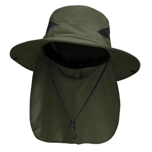 Sun Fishing Hats with Neck Flap for Men Pure Green (One Size / Pure Green(with Neck Flap))