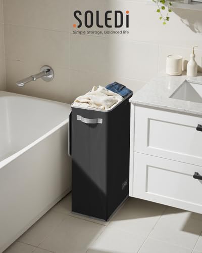 Slim Laundry Basket with Lid (Black / 70L)