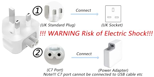 3 Prong Mac Duckhead Power Adapter UK Travel Standard Plug Head for MacBook (Mac UK Travel Adapter Plug / White01)