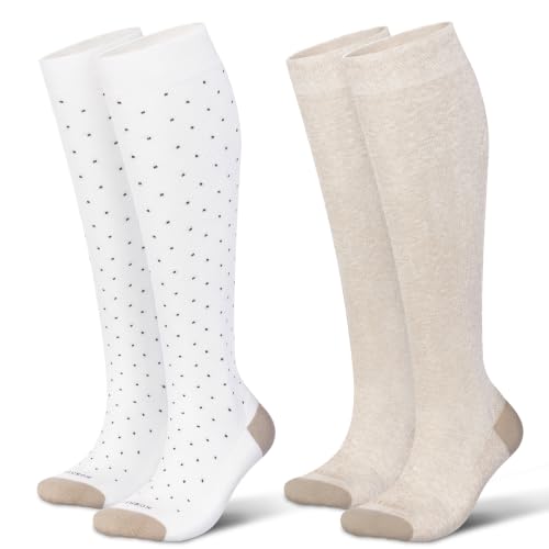 Cotton Compression Socks for Women Men 20 (2 Pairs-polka Dot&brown / X-Large)