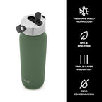 Recycled Stainless Steel Explorer with Flip Straw Lid and Handle (Green Jasper / 40 Ounces)
