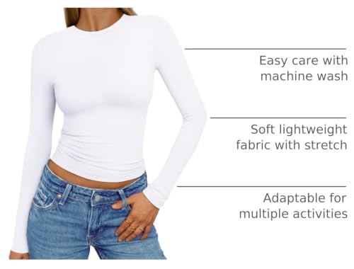 Womens Long Sleeve Shirts Basic Compression Tops White XL (X-Large / White)