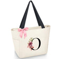 Tote Bag, A-Z Initial Monogrammed Waterproof Tote Bag, Bridesmaid Gifts for Women, Black and Pink (O, Beige) (Beige)