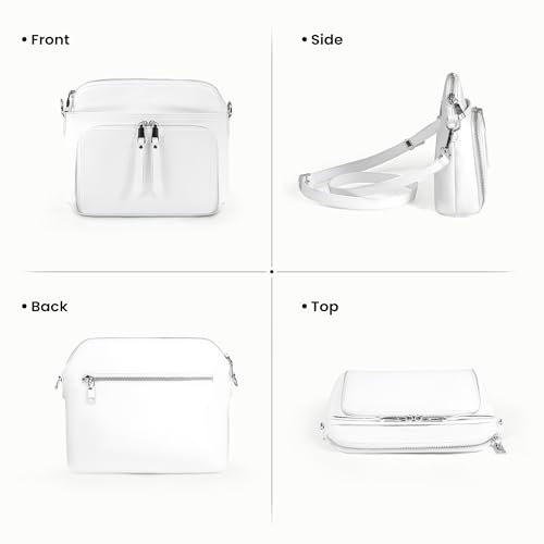 White Genuine Leather Crossbody Bags for Women Travel Wallet Purse (White)