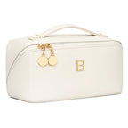 Initial Makeup Bag Personalized Gift for Women Teen Girls (MediumBeige / B)