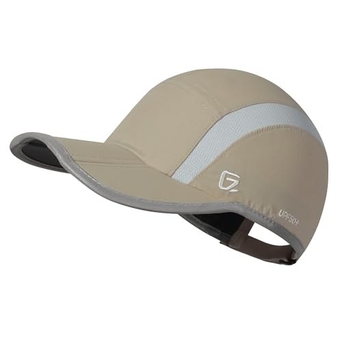 Baseball Cap Nylon Running Cap Outdoor Sports Hat for Men Women Adjustable Quick Drying Reflective Foldable UPF50+ Breath Mesh Water Repellency Race Performance Lightweight Khaki (6 7/8-7 1/2 / Khaki)